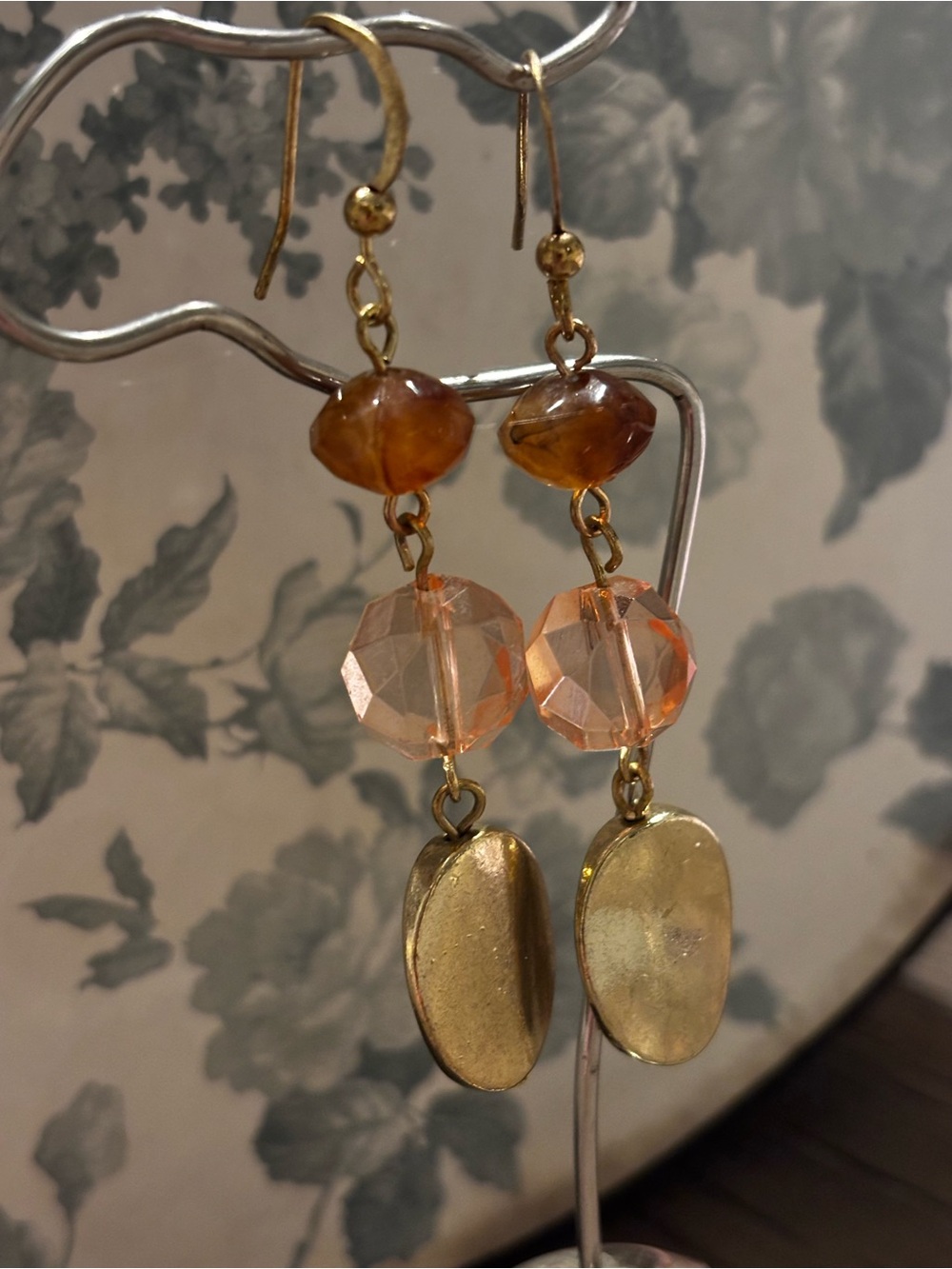 Artisan Gold-Tone Earrings with Amber and Peach Beads